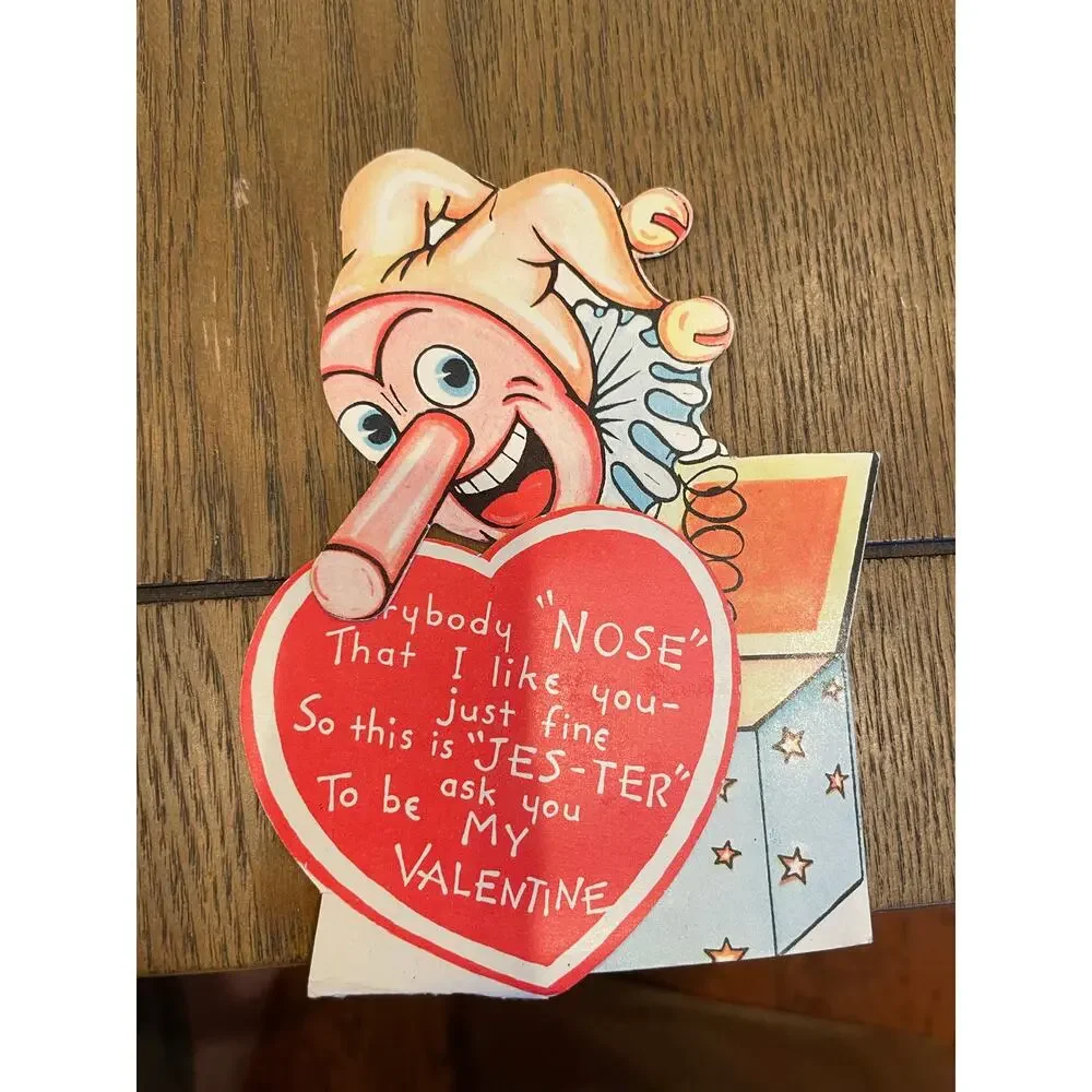 Lot of 14 Vintage Die Cut Valentine Cards Mechanical Children Animals Clown